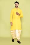 Buy_Arihant Rai Sinha_Yellow Kurta Cotton Embroidered Thread And Beige Dhoti Pant Set _at_Aza_Fashions