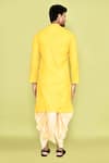 Shop_Arihant Rai Sinha_Yellow Kurta Cotton Embroidered Thread And Beige Dhoti Pant Set _at_Aza_Fashions