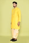 Buy_Arihant Rai Sinha_Yellow Kurta Cotton Embroidered Thread And Beige Dhoti Pant Set 