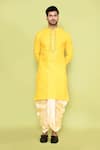 Arihant Rai Sinha_Yellow Kurta Cotton Embroidered Thread And Beige Dhoti Pant Set _Online