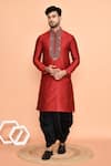 Buy_Arihant Rai Sinha_Maroon Kurta Silk Embroidered Thread And Black Dhoti Pant Set _at_Aza_Fashions