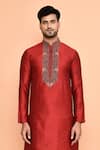 Arihant Rai Sinha_Maroon Kurta Silk Embroidered Thread And Black Dhoti Pant Set _Online_at_Aza_Fashions