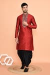 Arihant Rai Sinha_Maroon Kurta Silk Embroidered Thread And Black Dhoti Pant Set _at_Aza_Fashions