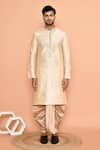 Shop_Arihant Rai Sinha_Beige Art Silk Embroidered Thread Kurta And Dhoti Pant Set _Online_at_Aza_Fashions