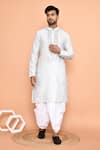 Buy_Arihant Rai Sinha_Grey Kurta Silk Embroidered Thread Work And Cream Dhoti Pant Set _at_Aza_Fashions