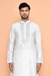 Arihant Rai Sinha_Grey Kurta Silk Embroidered Thread Work And Cream Dhoti Pant Set _Online_at_Aza_Fashions