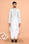 Buy_Arihant Rai Sinha_Grey Kurta Silk Embroidered Thread Work And Cream Dhoti Pant Set _Online_at_Aza_Fashions