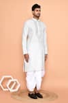 Shop_Arihant Rai Sinha_Grey Kurta Silk Embroidered Thread Work And Cream Dhoti Pant Set _Online_at_Aza_Fashions