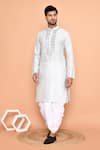 Arihant Rai Sinha_Grey Kurta Silk Embroidered Thread Work And Cream Dhoti Pant Set _at_Aza_Fashions