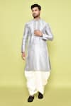 Buy_Arihant Rai Sinha_Grey Art Silk Embroidered Thread Work Kurta And Dhoti Pant Set _at_Aza_Fashions