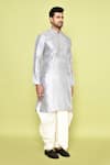 Arihant Rai Sinha_Grey Art Silk Embroidered Thread Work Kurta And Dhoti Pant Set _at_Aza_Fashions