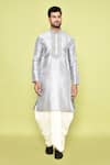 Buy_Arihant Rai Sinha_Grey Art Silk Embroidered Thread Work Kurta And Dhoti Pant Set 