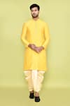 Buy_Arihant Rai Sinha_Yellow Kurta Silk Embroidered Thread And Beige Dhoti Pant Set _at_Aza_Fashions