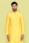 Buy_Arihant Rai Sinha_Yellow Kurta Silk Embroidered Thread And Beige Dhoti Pant Set _Online_at_Aza_Fashions