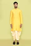 Shop_Arihant Rai Sinha_Yellow Kurta Silk Embroidered Thread And Beige Dhoti Pant Set _Online_at_Aza_Fashions