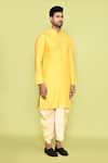 Arihant Rai Sinha_Yellow Kurta Silk Embroidered Thread And Beige Dhoti Pant Set _at_Aza_Fashions