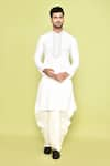 Buy_Arihant Rai Sinha_Cream Kurta Cotton Embroidered Thread And Off-white Dhoti Pant Set _at_Aza_Fashions