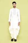 Shop_Arihant Rai Sinha_Cream Kurta Cotton Embroidered Thread And Off-white Dhoti Pant Set _Online_at_Aza_Fashions