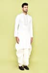 Arihant Rai Sinha_Cream Kurta Cotton Embroidered Thread And Off-white Dhoti Pant Set _at_Aza_Fashions