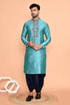 Buy_Arihant Rai Sinha_Blue Kurta Silk Embroidered Thread And Navy Dhoti Pant Set _at_Aza_Fashions