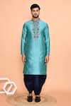 Buy_Arihant Rai Sinha_Blue Kurta Silk Embroidered Thread And Navy Dhoti Pant Set _Online_at_Aza_Fashions