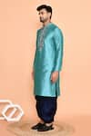 Arihant Rai Sinha_Blue Kurta Silk Embroidered Thread And Navy Dhoti Pant Set _at_Aza_Fashions