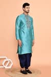 Buy_Arihant Rai Sinha_Blue Kurta Silk Embroidered Thread And Navy Dhoti Pant Set 