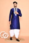 Buy_Arihant Rai Sinha_Blue Art Silk Embroidered Thread Kurta And Cream Dhoti Pant Set _at_Aza_Fashions