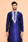 Buy_Arihant Rai Sinha_Blue Art Silk Embroidered Thread Kurta And Cream Dhoti Pant Set _Online_at_Aza_Fashions