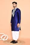 Shop_Arihant Rai Sinha_Blue Art Silk Embroidered Thread Kurta And Cream Dhoti Pant Set _Online_at_Aza_Fashions