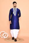 Buy_Arihant Rai Sinha_Blue Art Silk Embroidered Thread Kurta And Cream Dhoti Pant Set 