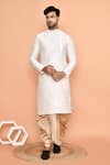 Buy_Arihant Rai Sinha_Cream Art Silk Embroidered Thread Kurta And Dhoti Pant Set _at_Aza_Fashions