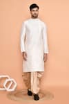 Shop_Arihant Rai Sinha_Cream Art Silk Embroidered Thread Kurta And Dhoti Pant Set 