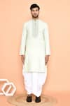 Buy_Arihant Rai Sinha_Green Art Silk Embroidered Thread Kurta And Off-white Dhoti Pant Set _Online_at_Aza_Fashions