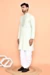 Arihant Rai Sinha_Green Art Silk Embroidered Thread Kurta And Off-white Dhoti Pant Set _at_Aza_Fashions