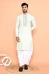 Shop_Arihant Rai Sinha_Green Art Silk Embroidered Thread Kurta And Off-white Dhoti Pant Set 