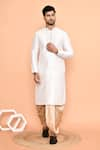 Buy_Arihant Rai Sinha_Cream Art Silk Embroidered Thread Kurta And Peach Dhoti Pant Set _at_Aza_Fashions