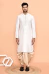 Buy_Arihant Rai Sinha_Cream Art Silk Embroidered Thread Kurta And Peach Dhoti Pant Set _Online_at_Aza_Fashions