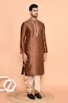 Buy_Arihant Rai Sinha_Brown Art Silk Embroidered Thread Mirror Kurta And Cream Dhoti Pant Set 