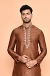 Shop_Arihant Rai Sinha_Brown Art Silk Embroidered Thread Mirror Kurta And Cream Dhoti Pant Set 