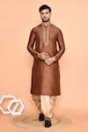 Arihant Rai Sinha_Brown Art Silk Embroidered Thread Mirror Kurta And Cream Dhoti Pant Set _Online