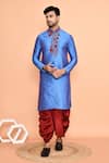 Buy_Arihant Rai Sinha_Blue Art Silk Embroidered Thread Kurta And Maroon Dhoti Pant Set _at_Aza_Fashions