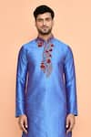 Shop_Arihant Rai Sinha_Blue Art Silk Embroidered Thread Kurta And Maroon Dhoti Pant Set _Online_at_Aza_Fashions