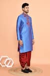 Shop_Arihant Rai Sinha_Blue Art Silk Embroidered Thread Kurta And Maroon Dhoti Pant Set 