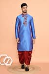 Arihant Rai Sinha_Blue Art Silk Embroidered Thread Kurta And Maroon Dhoti Pant Set _Online