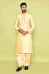 Buy_Arihant Rai Sinha_Yellow Art Silk Embroidered Thread Mirror Work Kurta And Cream Dhoti Pant Set _at_Aza_Fashions