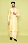 Arihant Rai Sinha_Yellow Art Silk Embroidered Thread Mirror Work Kurta And Cream Dhoti Pant Set _Online