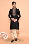 Buy_Arihant Rai Sinha_Black Kurta Cotton Embroidered Thread And Cream Dhoti Pant Set _at_Aza_Fashions