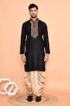 Shop_Arihant Rai Sinha_Black Kurta Cotton Embroidered Thread And Cream Dhoti Pant Set _Online_at_Aza_Fashions