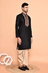 Buy_Arihant Rai Sinha_Black Kurta Cotton Embroidered Thread And Cream Dhoti Pant Set 